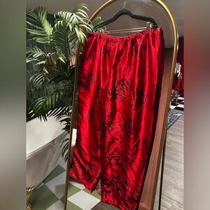 Red Floral Embroidered Pants